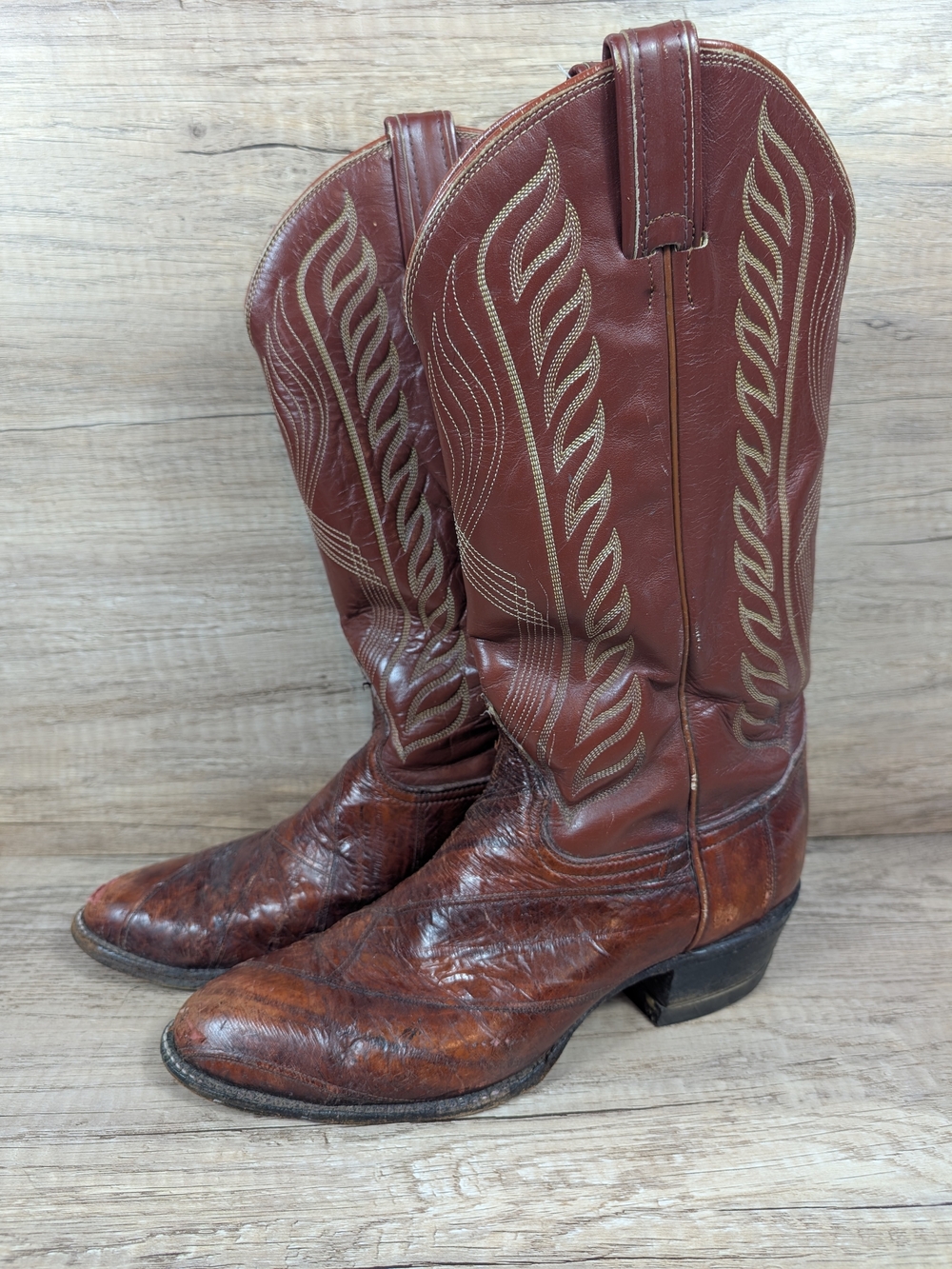 Tony Lama 8112 Vintage Western Eel Leather Pull On Cowboy Boots Mens Size 8D